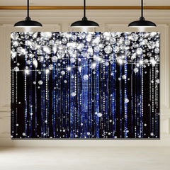 Layoris Silver Glitter Diamond Blue Birthday Backdrop