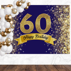 Layoris Dazzling Gold And Blue 60Th Birthday Backdrop