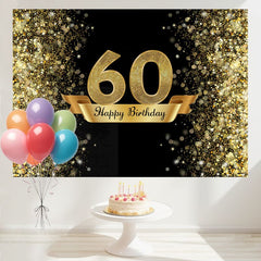 Layoris Dazzling Gold And Black 60Th Birthday Backdrop