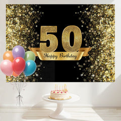 Layoris Dazzling Gold And Black 50Th Birthday Backdrop