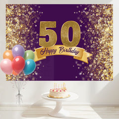 Layoris Dazzling Gold And Purple 50Th Birthday Backdrop