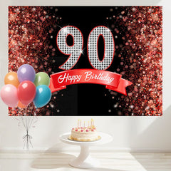 Layoris Red Dazzling Starlight Black 90Th Birthday Backdrop