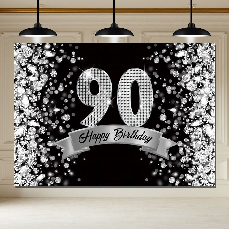 Layoris Silver Dazzling Diamond Black 90Th Birthday Backdrop