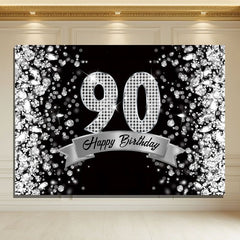 Layoris Silver Dazzling Diamond Black 90Th Birthday Backdrop