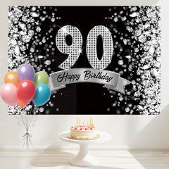 Layoris Silver Dazzling Diamond Black 90Th Birthday Backdrop