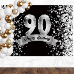 Layoris Silver Dazzling Diamond Black 90Th Birthday Backdrop