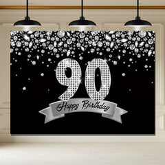 Layoris Sparkling Silver Diamond Black 90Th Birthday Backdrop