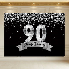 Layoris Sparkling Silver Diamond Black 90Th Birthday Backdrop