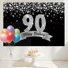 Layoris Sparkling Silver Diamond Black 90Th Birthday Backdrop