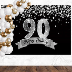 Layoris Sparkling Silver Diamond Black 90Th Birthday Backdrop