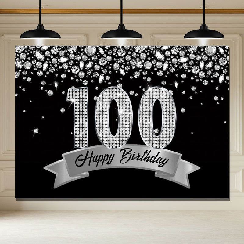 Layoris Sparkling Silver Diamond Black 100Th Birthday Backdrop