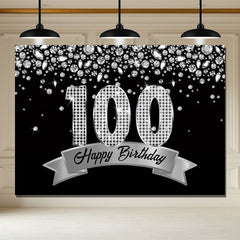 Layoris Sparkling Silver Diamond Black 100Th Birthday Backdrop