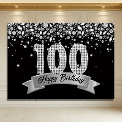 Layoris Sparkling Silver Diamond Black 100Th Birthday Backdrop
