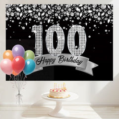 Layoris Sparkling Silver Diamond Black 100Th Birthday Backdrop