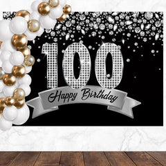 Layoris Sparkling Silver Diamond Black 100Th Birthday Backdrop