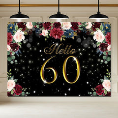 Layoris Hello 60 Elegant Floral Black And Gold Birthday Backdrop