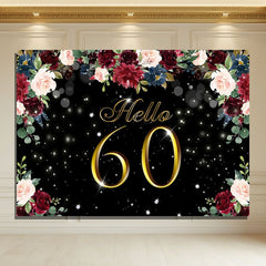 Layoris Hello 60 Elegant Floral Black And Gold Birthday Backdrop