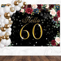 Layoris Hello 60 Elegant Floral Black And Gold Birthday Backdrop