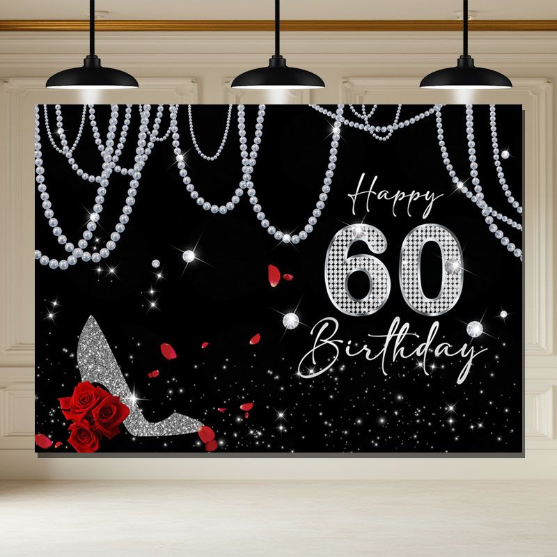 Layoris Sparkling Pearl Chain Black 60Th Birthday Backdrop