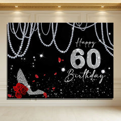 Layoris Sparkling Pearl Chain Black 60Th Birthday Backdrop