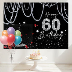Layoris Sparkling Pearl Chain Black 60Th Birthday Backdrop