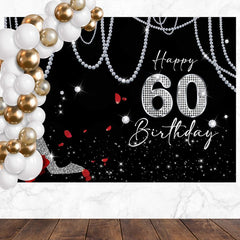 Layoris Sparkling Pearl Chain Black 60Th Birthday Backdrop