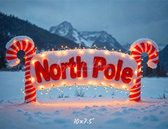 Candy Cane North Pole Christmas Winter Backdrop - Layoris