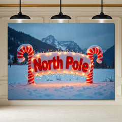 Layoris Candy Cane North Pole Christmas Winter Backdrop