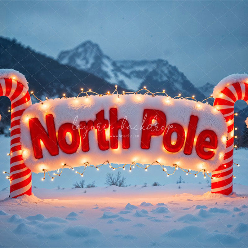 Candy Cane North Pole Christmas Winter Backdrop - Layoris