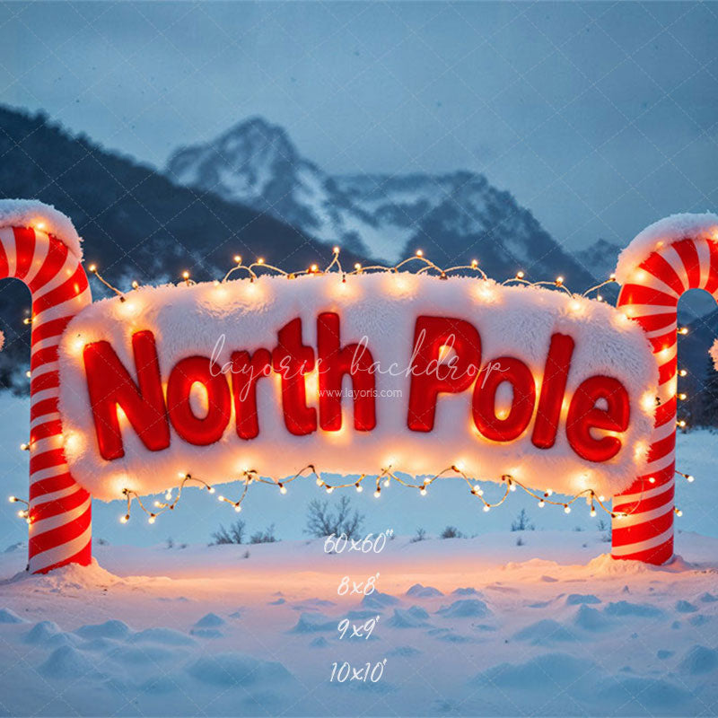 Candy Cane North Pole Christmas Winter Backdrop - Layoris