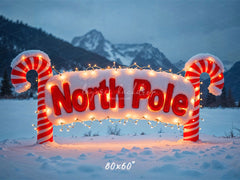 Candy Cane North Pole Christmas Winter Backdrop - Layoris