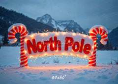 Candy Cane North Pole Christmas Winter Backdrop - Layoris