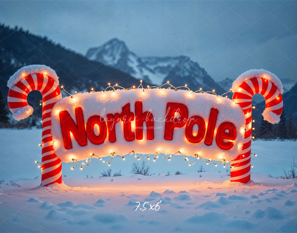 Candy Cane North Pole Christmas Winter Backdrop - Layoris