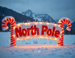 Candy Cane North Pole Christmas Winter Backdrop - Layoris