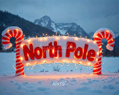 Candy Cane North Pole Christmas Winter Backdrop - Layoris