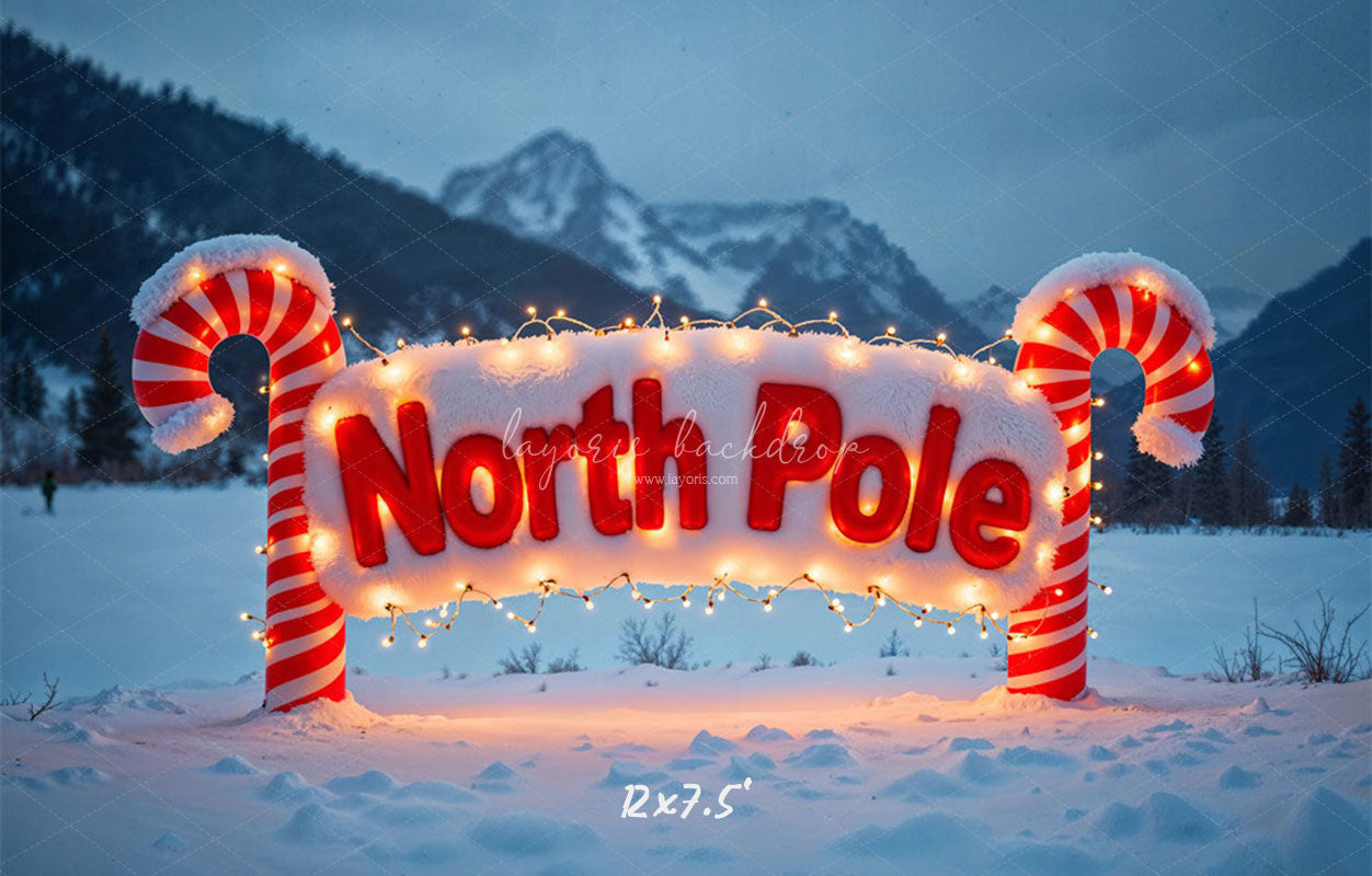 Candy Cane North Pole Christmas Winter Backdrop - Layoris