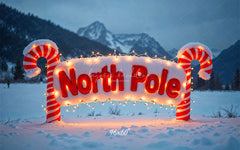 Candy Cane North Pole Christmas Winter Backdrop - Layoris