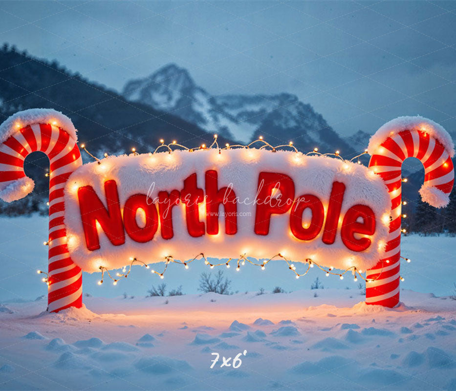 Candy Cane North Pole Christmas Winter Backdrop - Layoris