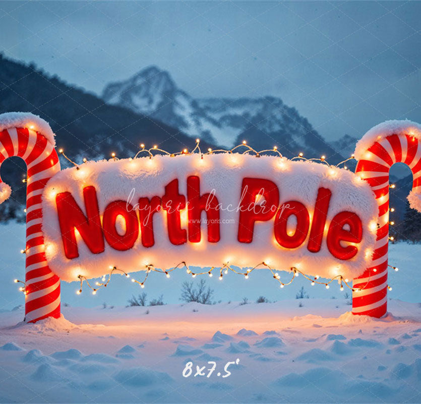 Candy Cane North Pole Christmas Winter Backdrop - Layoris