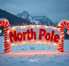 Candy Cane North Pole Christmas Winter Backdrop - Layoris