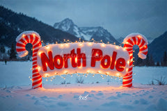 Candy Cane North Pole Christmas Winter Backdrop - Layoris