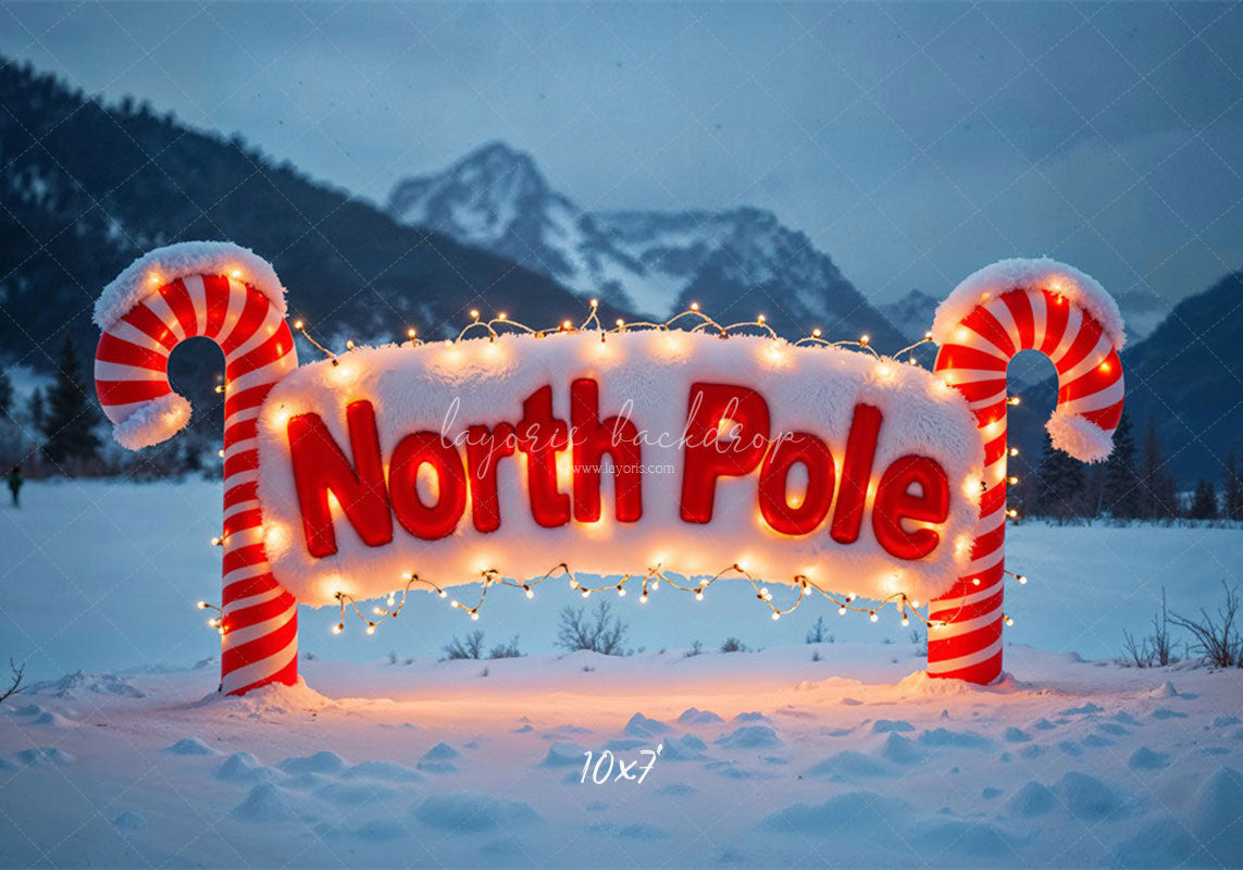 Candy Cane North Pole Christmas Winter Backdrop - Layoris