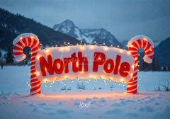 Candy Cane North Pole Christmas Winter Backdrop - Layoris