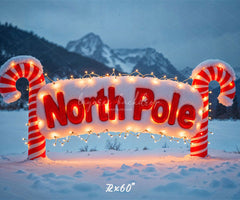 Candy Cane North Pole Christmas Winter Backdrop - Layoris