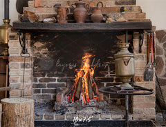 Vintage Brick Stove Winter Christmas Backdrop - Layoris