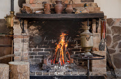 Vintage Brick Stove Winter Christmas Backdrop - Layoris