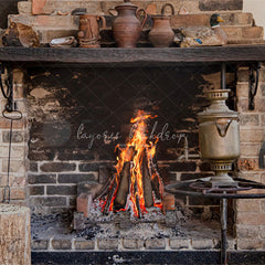 Vintage Brick Stove Winter Christmas Backdrop - Layoris