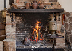Vintage Brick Stove Winter Christmas Backdrop - Layoris