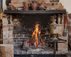 Vintage Brick Stove Winter Christmas Backdrop - Layoris