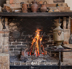 Vintage Brick Stove Winter Christmas Backdrop - Layoris